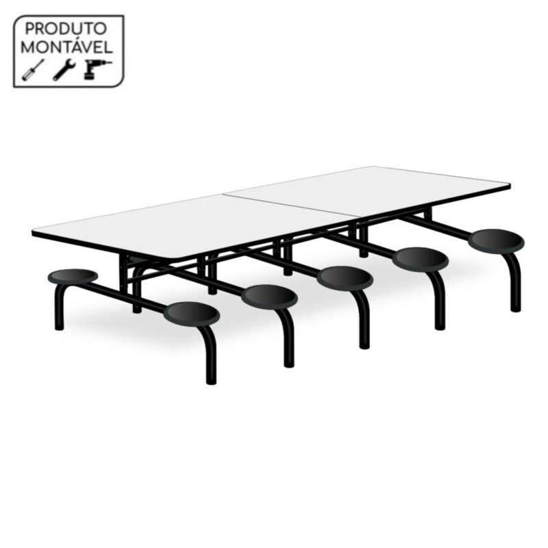 Mesa p/ Refeitório Fixo 10 Lugares MDP BRANCO DE 25 MM 50046 MÓVEIS JINFLEX Fixo 2