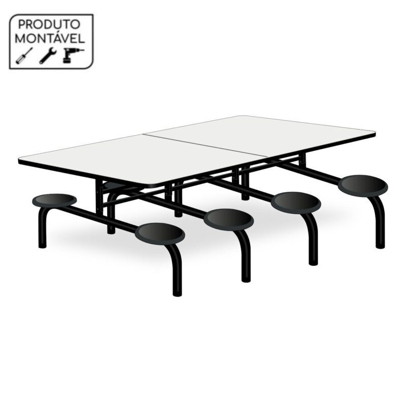 Mesa para Refeitório 8 Lugares MDP Branco de 25 mm FIXO – 50045 MÓVEIS JINFLEX Fixo 2