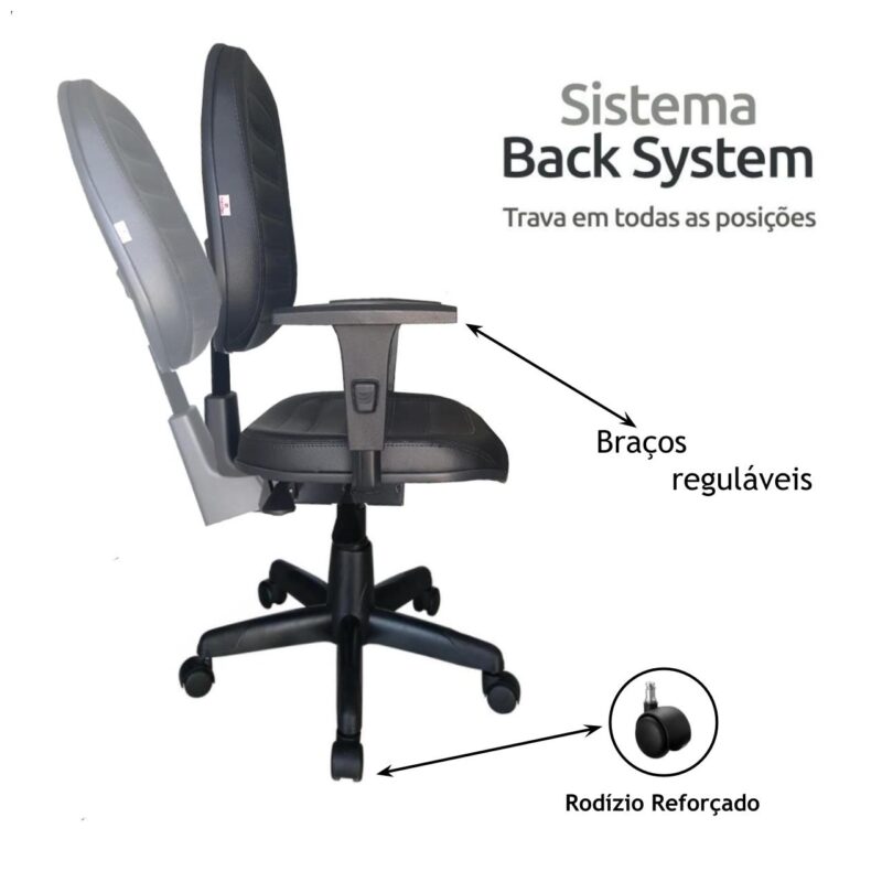 Cadeira Diretorzinha Back System Costurado C/ Braços Reguláveis – Cor Preto 32996 MÓVEIS JINFLEX Diretorzinha 4