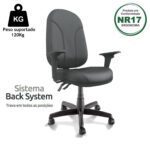 Cadeira Presidente PLUS BACK SYSTEM Baixa Costurada c/ Braços Reguláveis – Corino Preto 32974 MÓVEIS JINFLEX Presidente 10