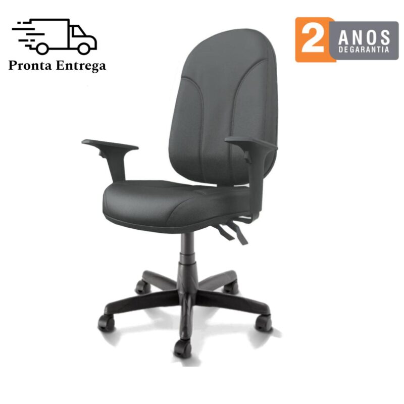 Cadeira Presidente PLUS BACK SYSTEM Baixa Costurada c/ Braços Reguláveis – Corino Preto 32974 MÓVEIS JINFLEX Presidente 5