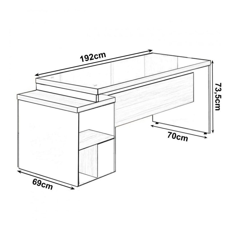 Mesa PEDESTAL RETA C/ VIDRO (03 Gav.) – 1,92X0,70m NOGAL SEVILHA/PRETO – 21399 MÓVEIS JINFLEX Linha 40 mm 4