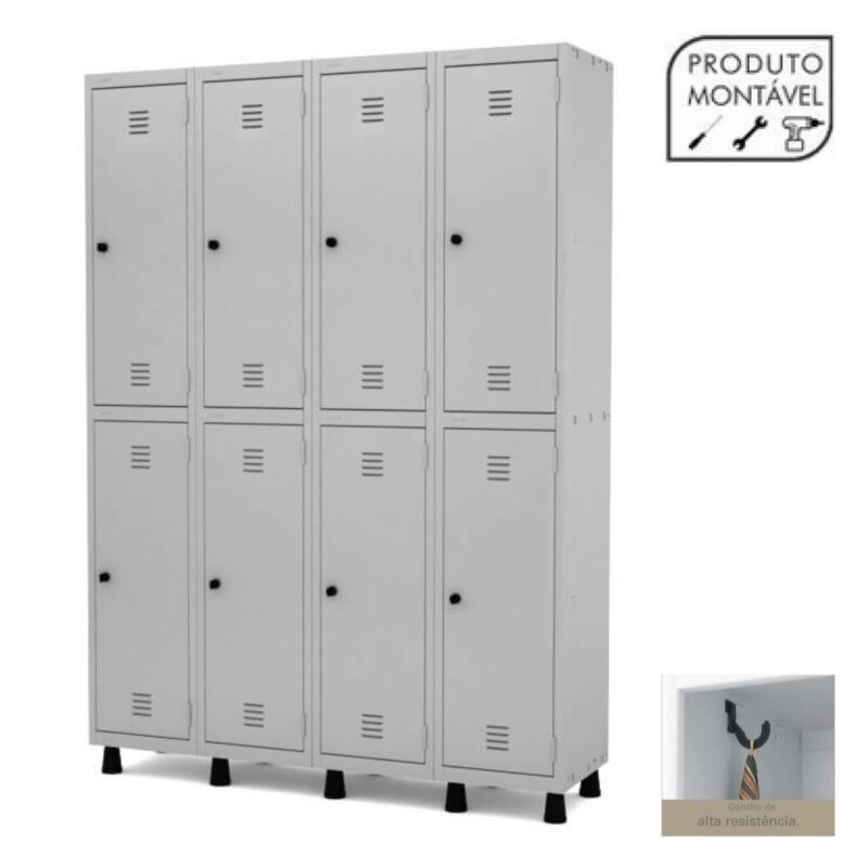 Armário Roupeiro de Aço c/ 08 PORTAS GRANDES – 1,93×1,38×0,40m – CZ/CZ – 10004 MÓVEIS JINFLEX Roupeiro de Aço 2