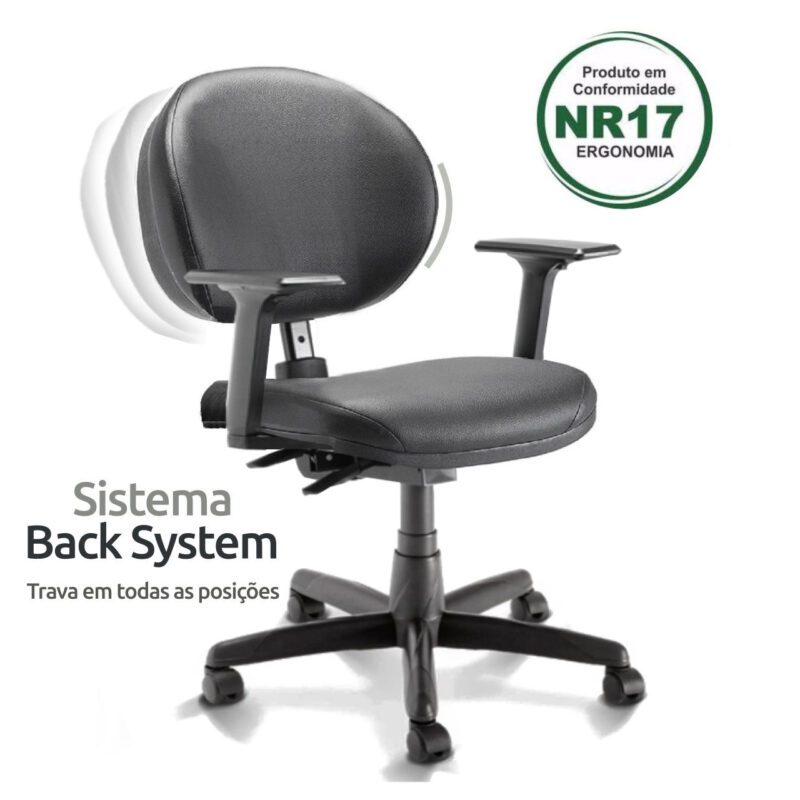 Cadeira Executiva PLUS LISA BACK SYSTEM c/ Braços Reguláveis – COR PRETO 32968 MÓVEIS JINFLEX Executiva 3