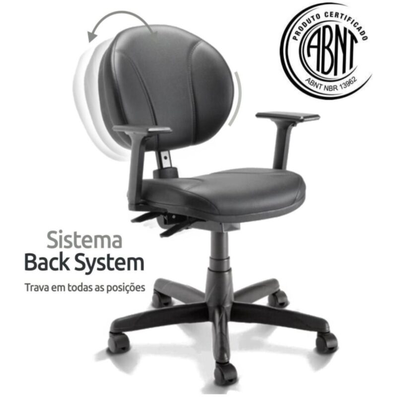 Cadeira Executiva BACK SYSTEM OPERATIVA c/ Braços Reguláveis – CORINO PRETO 32987 MÓVEIS JINFLEX Executiva 3