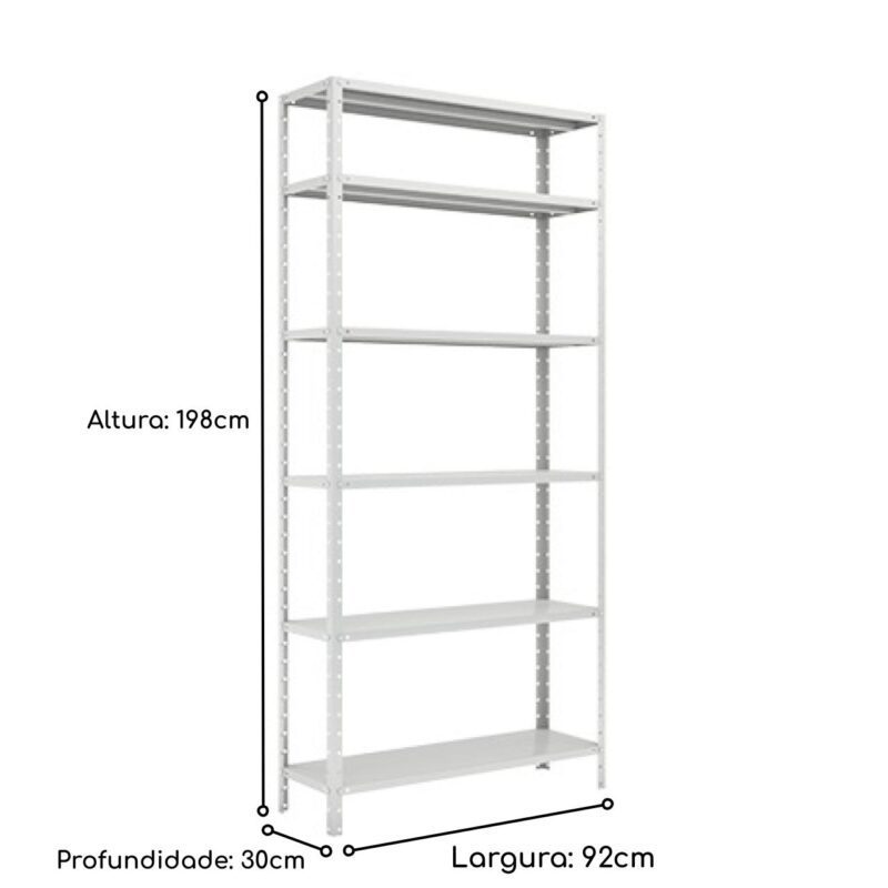 Estante de Aço com 06 Bandejas 30 cm (22/18) – 1,98×0,92×0,30m – Cinza – SA – 16015 MÓVEIS JINFLEX Estante de Aço 3