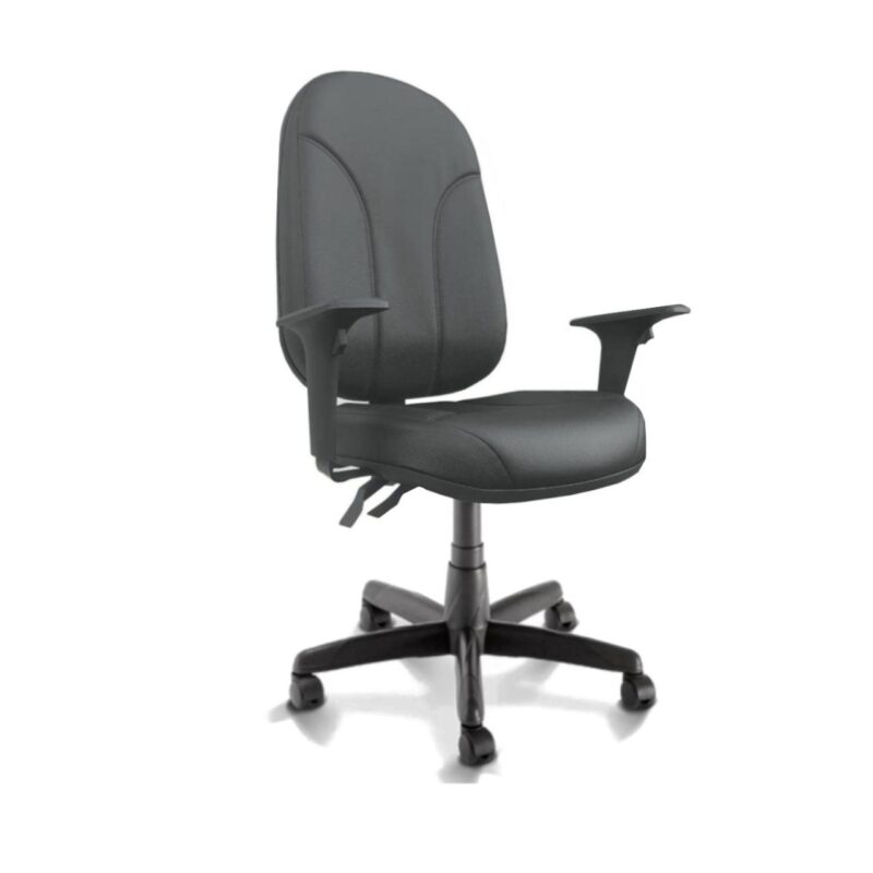 Cadeira Presidente PLUS BACK SYSTEM Baixa Costurada c/ Braços Reguláveis – Corino Preto 32974 MÓVEIS JINFLEX Presidente 2