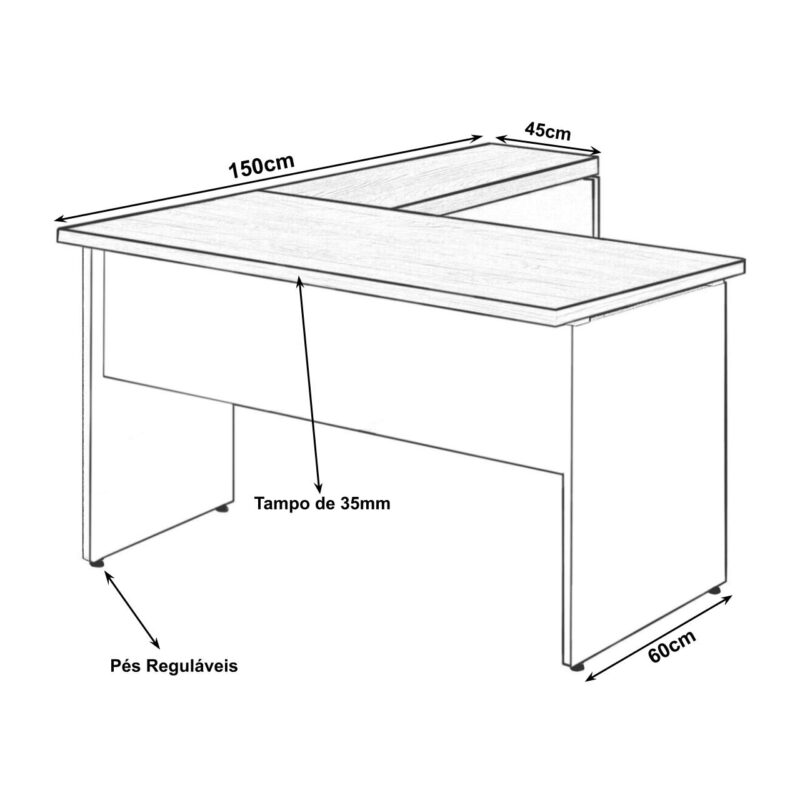 Mesa em “L” (Mesa 1,50m + Mesa Auxiliar) – S/ GAVETAS MARSALA / PRETO – 23476 MÓVEIS JINFLEX Linha 30 mm 5