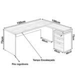 Mesa Escritório em “L” c/ Gaveteiro 1,50×1,50m MARSALA/PRETO – 23480 MÓVEIS JINFLEX Linha 30 mm 9