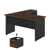 Mesa em “L” (Mesa 1,50m + Mesa Auxiliar) – C/ 02 GAVETAS MARSALA / PRETO – 23477 MÓVEIS JINFLEX Linha 30 mm