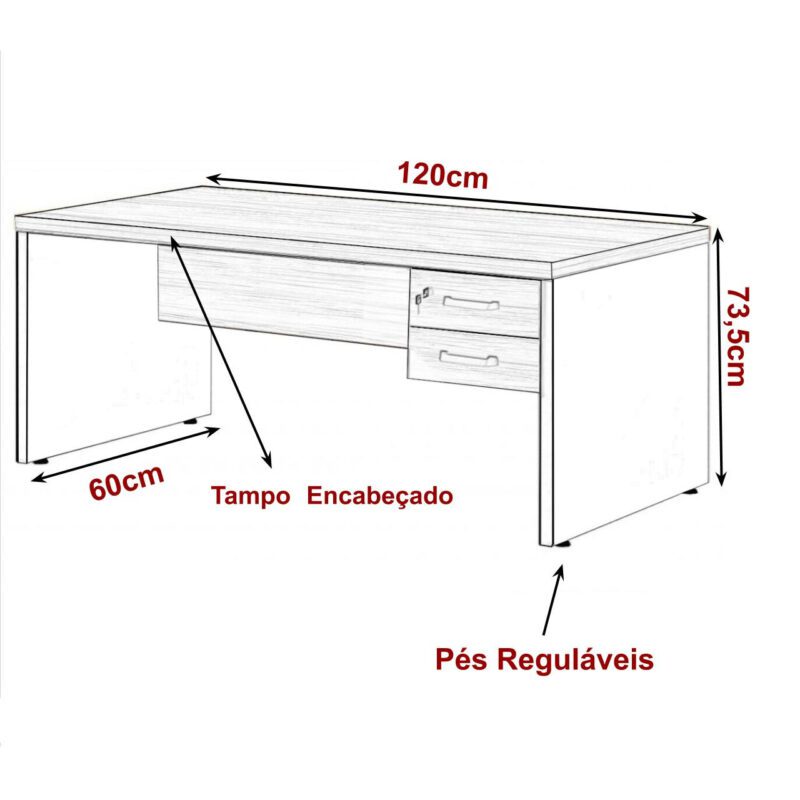 Mesa Escritório 1,20×0,60m – C/ 02 Gavetas MARSALA / PRETO – 23471 MÓVEIS JINFLEX Linha 30 mm 3