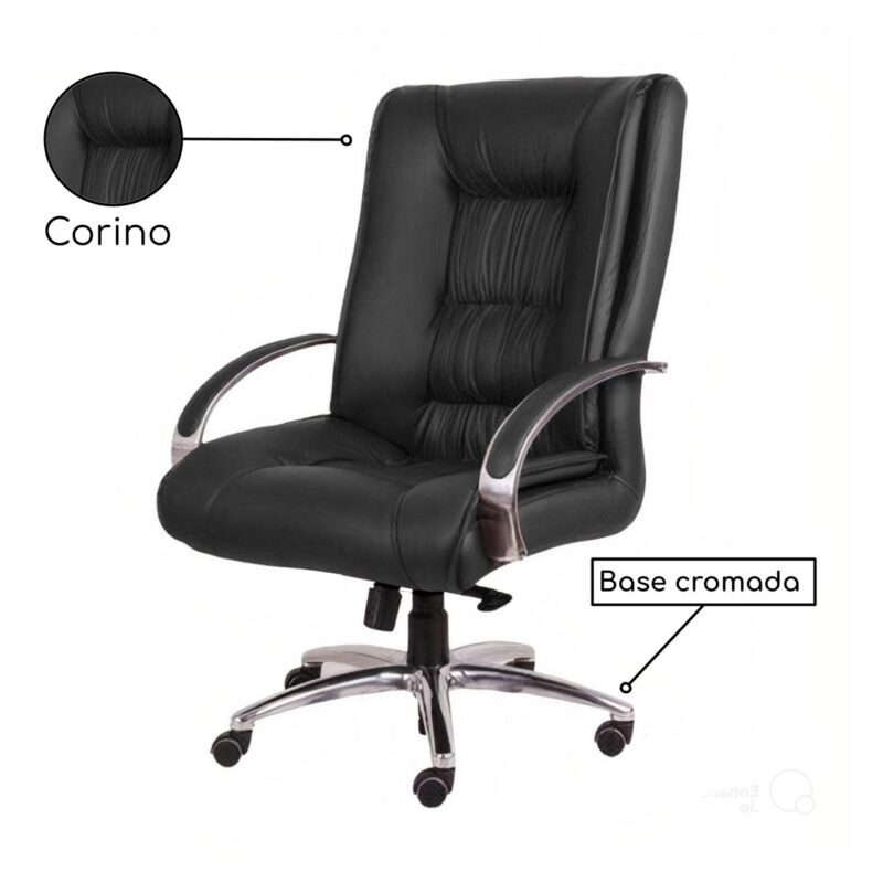 Cadeira Presidente ULTRA Giratória Cromada – ENJOY – Cor Preto – 32961 MÓVEIS JINFLEX Presidente 3