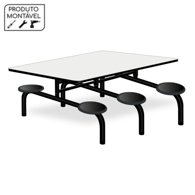 Mesa p/ Refeitório Fixo 06 Lugares MDP BRANCO DE 25 MM 50050 MÓVEIS JINFLEX Fixo 2