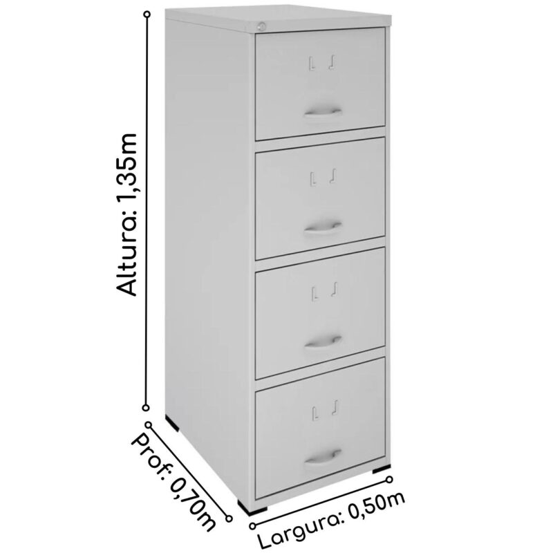 Arquivo de Aço 04 Gav. – CHAPA #22 – C/ TRILHO TELESC – (70cm) – 1,35×0,50×0,70m – CZ/CZ – NOBRE – 15112 MÓVEIS JINFLEX Arquivo de Aço 4