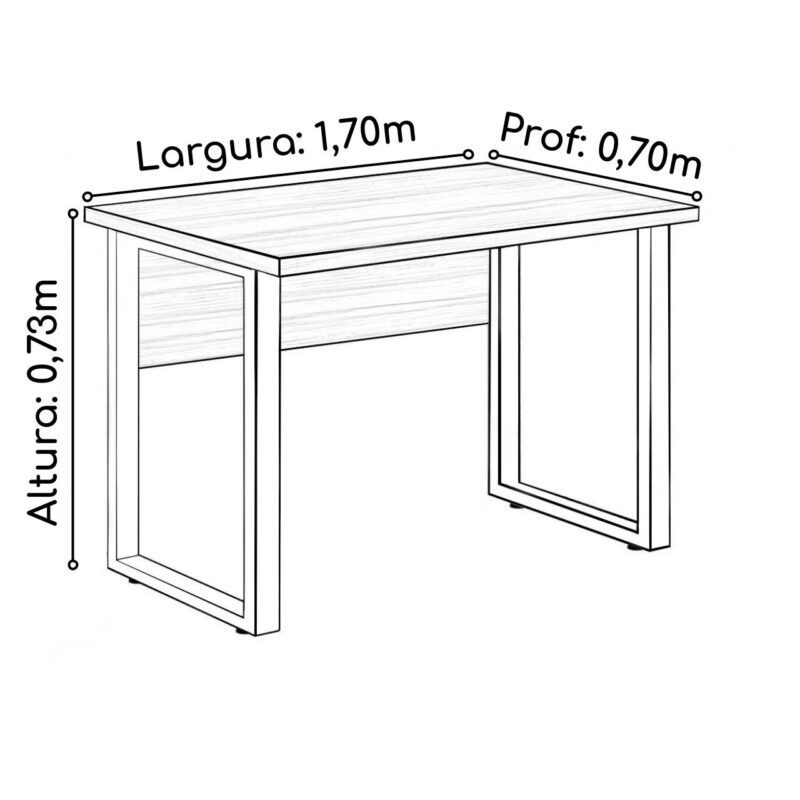 Mesa Escritório PÉ QUADRO 1,70×0,70m -S/ Gavetas – NOGAL SEVILHA/PRETO – 24474 MÓVEIS JINFLEX Linha 40 mm 5