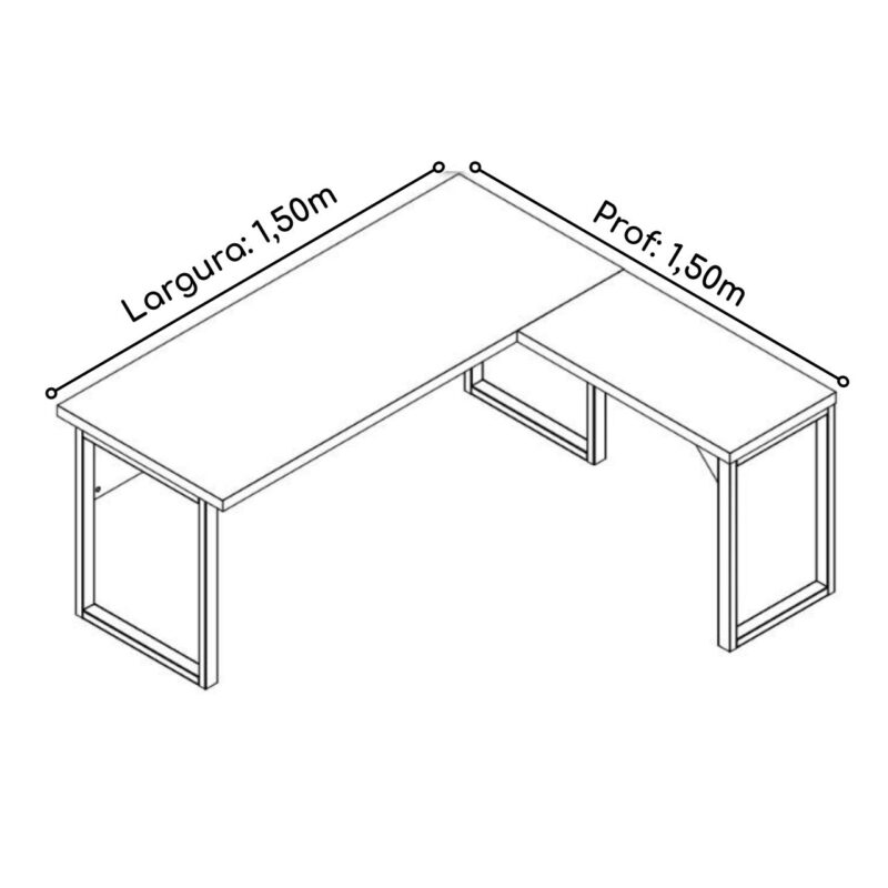 Mesa em L PÉ QUADRO (Mesa 1,50m + Mesa Auxiliar) – S/ Gavetas NOGAL SEVILHA/PRETO – 24476 MÓVEIS JINFLEX Linha 40 mm 5