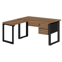 Mesa em L PÉ QUADRO (Mesa 1,70m + Mesa Auxiliar) – C/ Gavetas NOGAL SEVILHA/PRETO – 24479 MÓVEIS JINFLEX Linha 40 mm