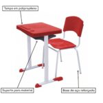 Kit Escolar Individual VERMELHO – (Mesa e Cadeira) – ADULTO – – COR VERMELHO – 40082 MÓVEIS JINFLEX Adulto 8