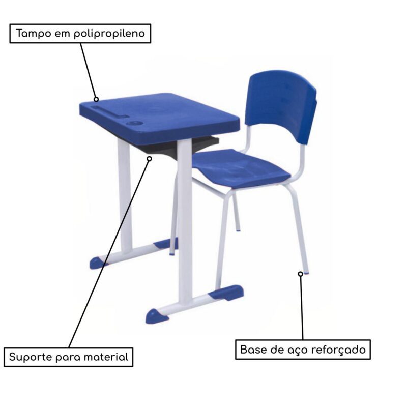 Kit Escolar Individual AZUL – (Mesa e Cadeira) – ADULTO – – COR AZUL – 40081 MÓVEIS JINFLEX Adulto 3