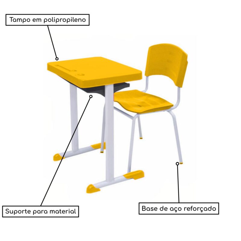 Kit Escolar Individual AMARELO – (Mesa e Cadeira) – ADULTO – – COR AMARELO – 40083 MÓVEIS JINFLEX Conjunto Escolar 3