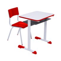 Kit Escolar Individual VERMELHO – (Mesa e Cadeira) – INFANTIL – MADEIRA – COR VERMELHO – 40086 MÓVEIS JINFLEX Conjunto Escolar