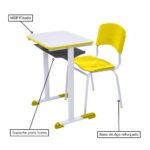 Kit Escolar Individual AMARELO – (Mesa e Cadeira) – ADULTO – MADEIRA – COR AMARELO – 40098 MÓVEIS JINFLEX Conjunto Escolar 8