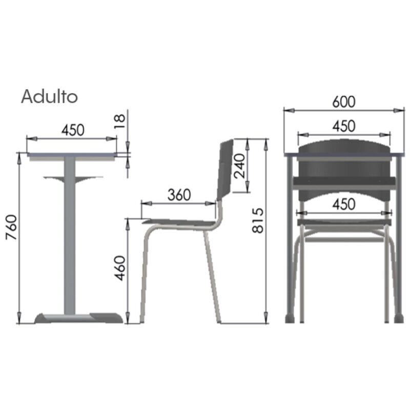 Kit Escolar Individual AZUL – (Mesa e Cadeira) – ADULTO – MADEIRA – COR AZUL – 40095 MÓVEIS JINFLEX Conjunto Escolar 5