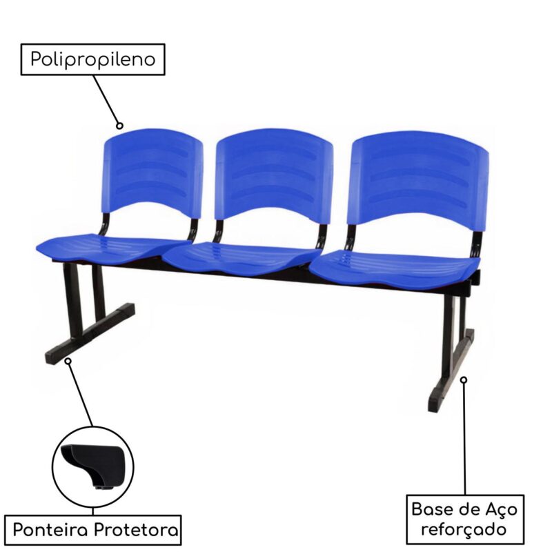 Kit 05 Cadeiras Longarinas PLÁSTICAS 03 Lugares – Cor Azul 33052 MÓVEIS JINFLEX Longarinas 4