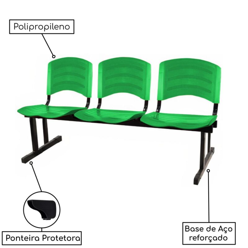 Cadeira Longarina PLÁSTICA 03 Lugares – Cor Verde 33024 MÓVEIS JINFLEX Longarinas 3