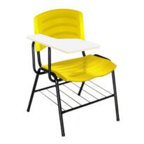 Cadeira Universitária Plástica com Prancheta MDF – COR AMARELO 34019 MÓVEIS JINFLEX Carteira Escolar