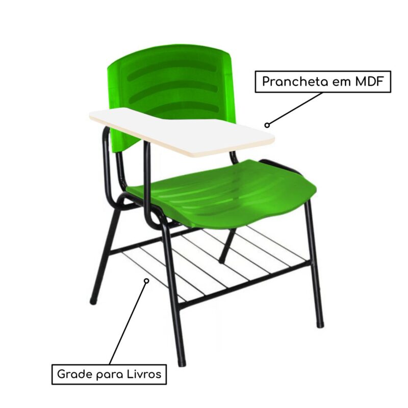 Cadeira Universitária Plástica com Prancheta MDF – COR VERDE 34018 MÓVEIS JINFLEX Carteira Escolar 3