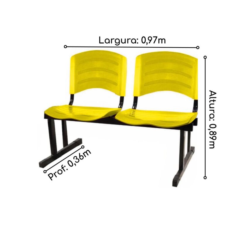 Cadeira Longarina PLÁSTICA 02 Lugares – Cor Amarelo 33030 MÓVEIS JINFLEX Longarinas 3