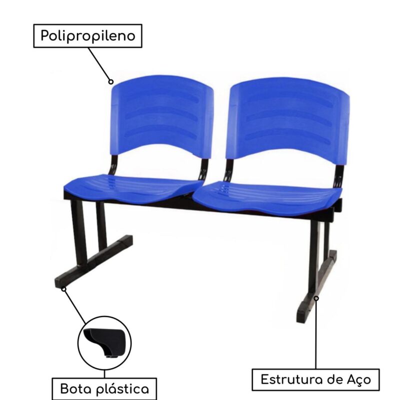 Cadeira Longarina PLÁSTICA 02 Lugares – Cor Azul 33028 MÓVEIS JINFLEX Longarinas 4