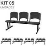 Kit 05 Cadeiras Longarinas PLÁSTICA 03 Lugares – Cor PRETO 33034 MÓVEIS JINFLEX Longarinas 7