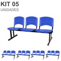 Kit 05 Cadeiras Longarinas PLÁSTICAS 03 Lugares – Cor Azul 33052 MÓVEIS JINFLEX Longarinas