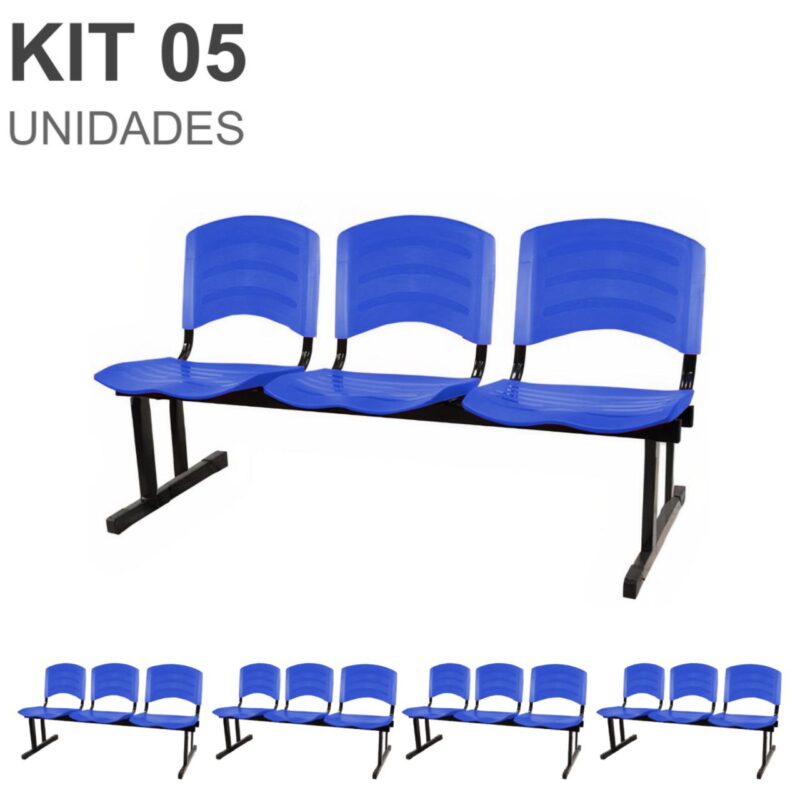 Kit 05 Cadeiras Longarinas PLÁSTICAS 03 Lugares – Cor Azul 33052 MÓVEIS JINFLEX Longarinas 2