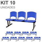 Kit 10 Cadeiras Longarinas PLÁSTICAS 03 Lugares – Cor Azul 33057 MÓVEIS JINFLEX Longarinas 7