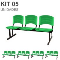 Kit 05 Cadeiras Longarinas PLÁSTICAS 03 Lugares – Cor Verde 33061 MÓVEIS JINFLEX Longarinas