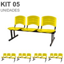 Kit 05 Cadeiras Longarinas PLÁSTICAS 03 Lugares – Cor Amarelo 33080 MÓVEIS JINFLEX Longarinas