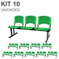 Kit 10 Cadeiras Longarinas PLÁSTICAS 03 Lugares – Cor Verde 33066 MÓVEIS JINFLEX Longarinas