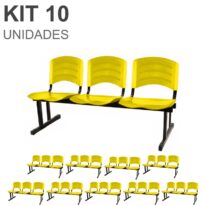 Kit 10 Cadeiras Longarinas PLÁSTICAS 03 Lugares – Cor Amarelo 33085 MÓVEIS JINFLEX Longarinas