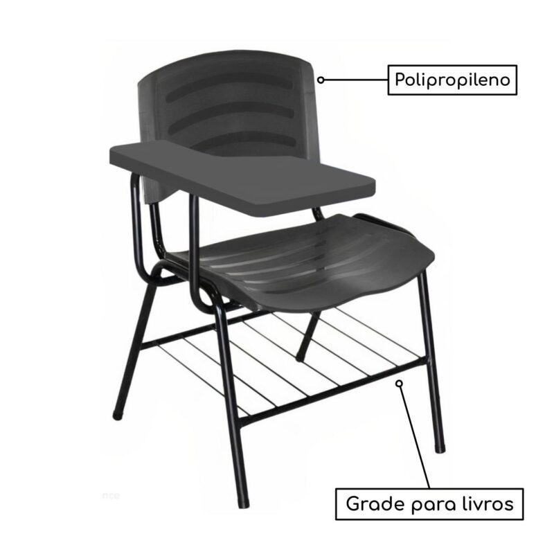 Cadeira Universitária Plástica Prancheta PLÁSTICA – COR PRETO 34020 MÓVEIS JINFLEX Carteira Escolar 3