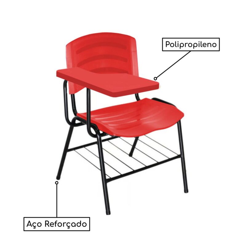 Cadeira Universitária Plástica com Prancheta PLÁSTICA – COR VERMELHO 34022 MÓVEIS JINFLEX Carteira Escolar 4