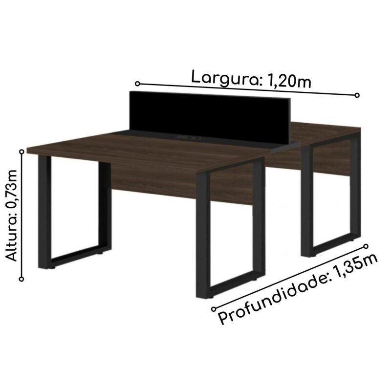 Estação de Trabalho Dupla 1,20×1,35m 02 Lugares c/ Gavetas c/ ponto de tomada PÉ QUADRO MARSALA/PRETO – 64001 MÓVEIS JINFLEX Linha 30 mm 3