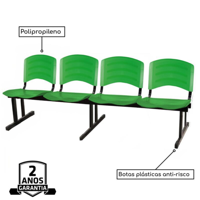 Cadeira Longarina PLASTICA 4 Lugares Cor Verde 33099 MÓVEIS JINFLEX Longarinas 3