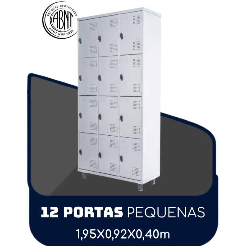 Armário Roupeiro de Aço c/ 12 Portas PEQUENAS – 1,95×0,92×0,40m – SA – CZ/CZ – 14001 MÓVEIS JINFLEX Roupeiro de Aço 2