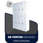 Armário Roupeiro de Aço c/ 08 Portas GRANDES – 1,95×1,22×0,40m – SA – CZ/CZ – 14003 MÓVEIS JINFLEX Roupeiro de Aço 7