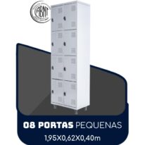 Armário Roupeiro de Aço c/ 08 Portas PEQUENAS 1,95×0,62×0,40m – SA – Cinza – 14002 MÓVEIS JINFLEX Roupeiro de Aço