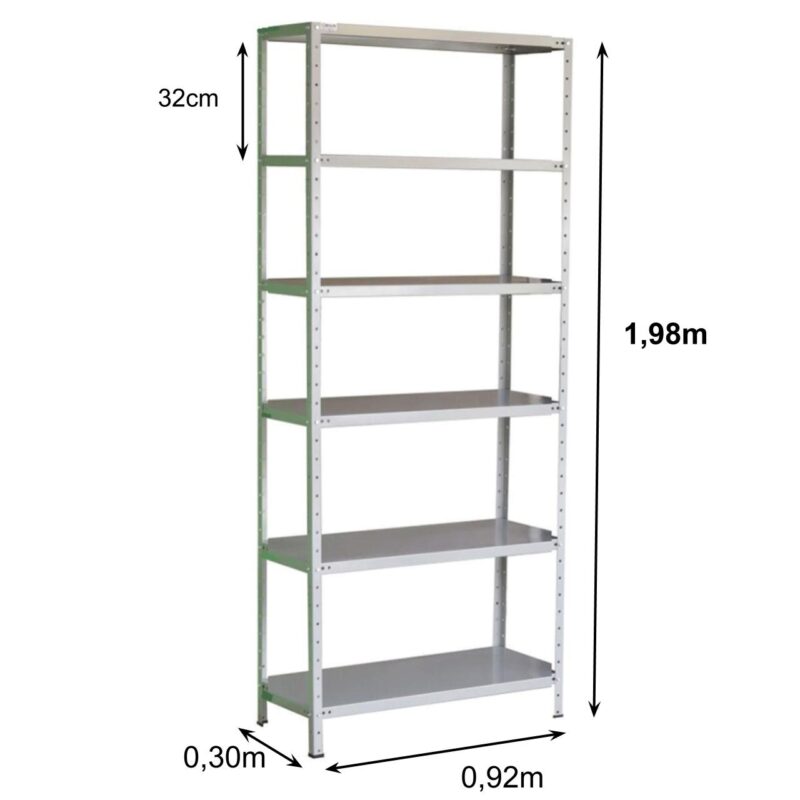 Estante de Aço com 06 Bandejas 30cm (#26/20) – 1,98×0,92×0,30m – SA – 11030 MÓVEIS JINFLEX Estante de Aço 3