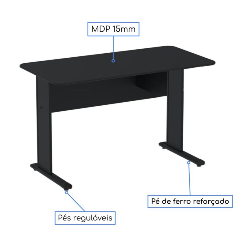 Mesa Escritório 1,20×0,60m c/ Gavetas – Cor Preto – 44090 MÓVEIS JINFLEX JOB 15 mm 3